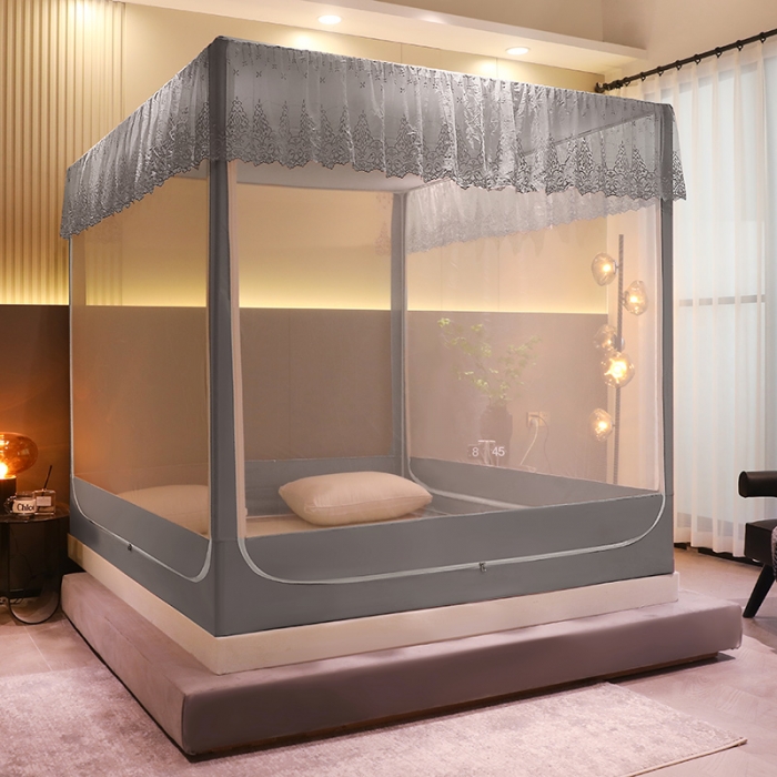 91家纺网 家纺一手货源 找家纺 千逸虹 2024新款防尘坐床回底蚊帐 优梦-星灰