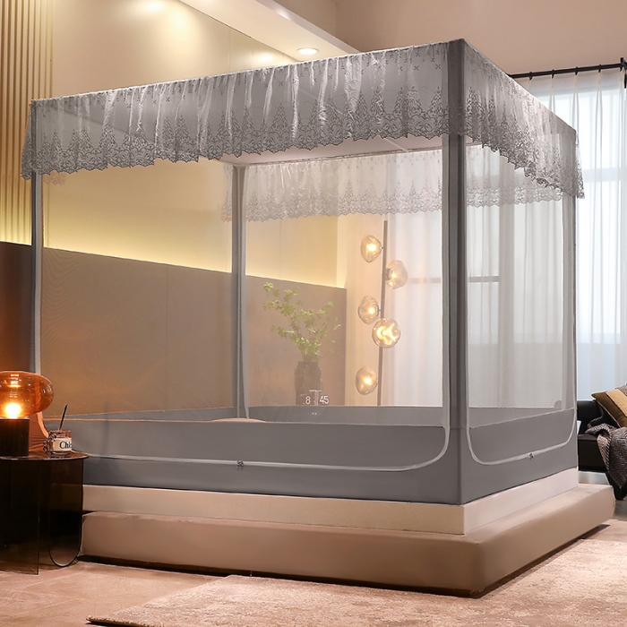 91家纺网 家纺一手货源 找家纺 千逸虹 2024新款防尘坐床回底蚊帐 优梦-星灰