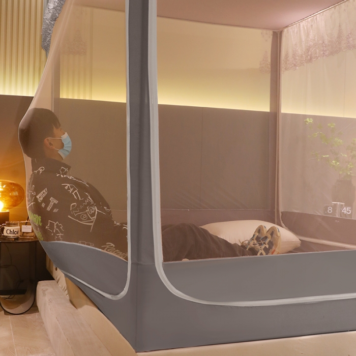 91家纺网 家纺一手货源 找家纺 千逸虹 2024新款防尘坐床回底蚊帐 优梦-星灰