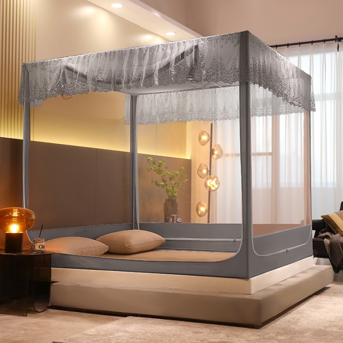 91家纺网 家纺一手货源 找家纺 千逸虹 2024新款防尘坐床回底蚊帐 优梦-星灰