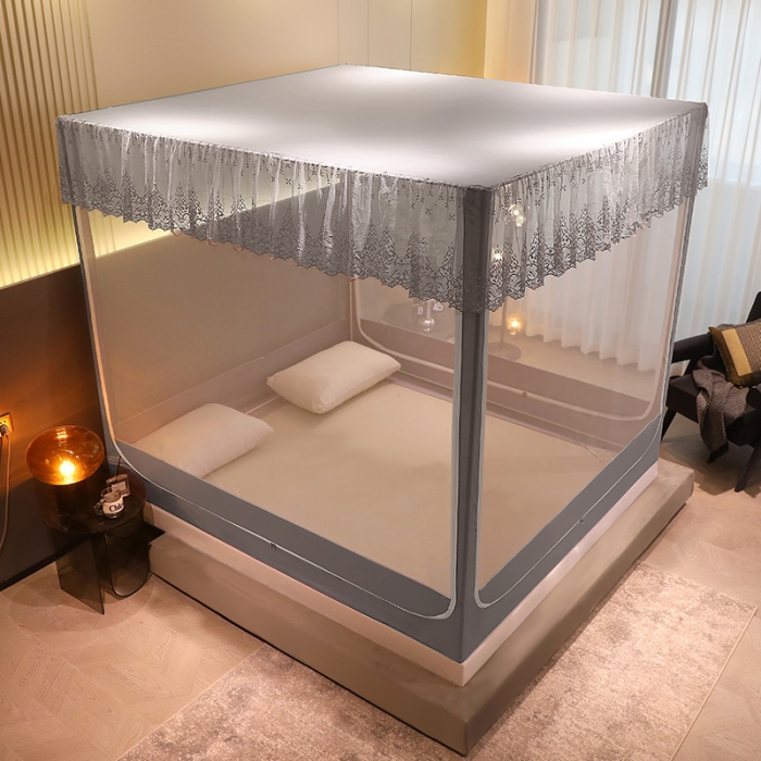 91家纺网 家纺一手货源 找家纺 千逸虹 2024新款防尘坐床回底蚊帐 优梦-星灰