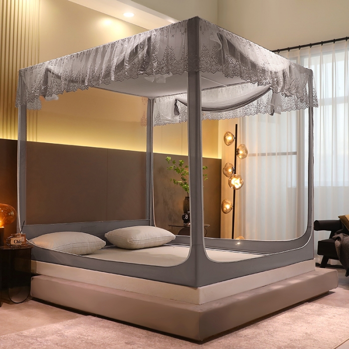 91家纺网 家纺一手货源 找家纺 千逸虹 2024新款防尘坐床回底蚊帐 优梦-星灰