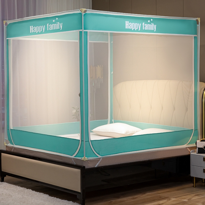 91家纺网 家纺一手货源 找家纺 兆星 2023新款外穿三开门方顶坐床蚊帐 清新绿