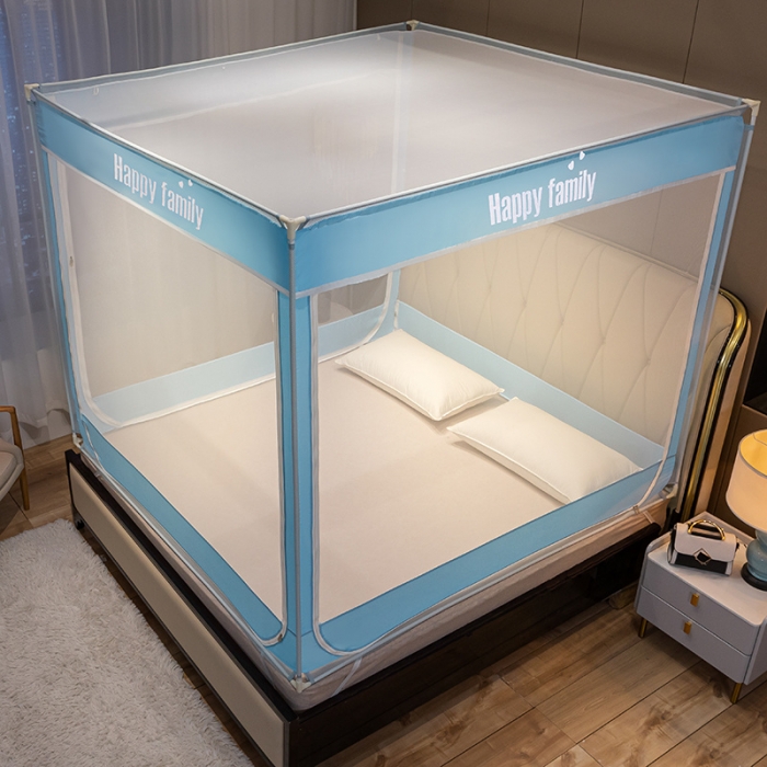 91家纺网 家纺一手货源 找家纺 兆星 2023新款外穿三开门方顶坐床蚊帐 天空蓝