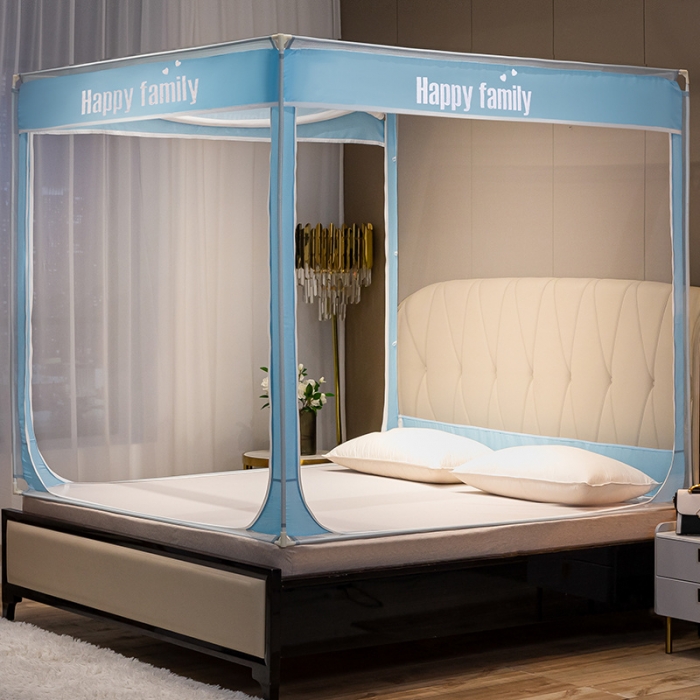 91家纺网 家纺一手货源 找家纺 兆星 2023新款外穿三开门方顶坐床蚊帐 天空蓝