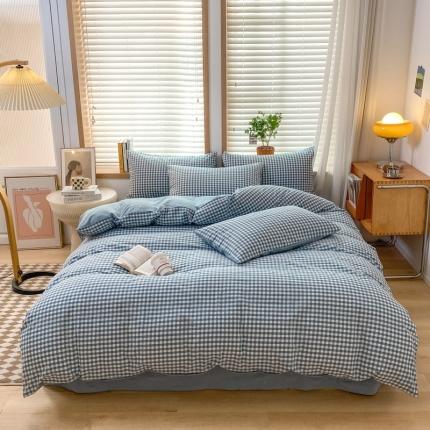 91家纺网 家纺一手货源 找家纺 （总）蓝邻 2023新款无印风全棉色织水洗棉四件套-风格二