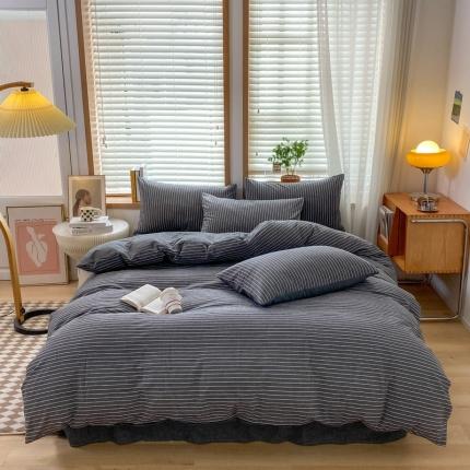 91家纺网 家纺一手货源 找家纺 （总）蓝邻 2023新款无印风全棉色织水洗棉四件套-风格二