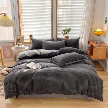 91家纺网 家纺一手货源 找家纺 （总）蓝邻 2023新款无印风全棉色织水洗棉四件套-风格二