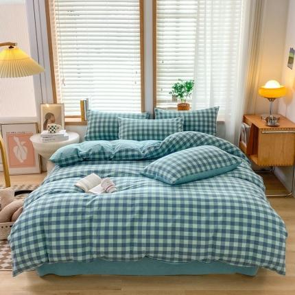 91家纺网 家纺一手货源 找家纺 （总）蓝邻 2023新款无印风全棉色织水洗棉四件套-风格二