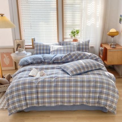 91家纺网 家纺一手货源 找家纺 （总）蓝邻 2023新款无印风全棉色织水洗棉四件套-风格二