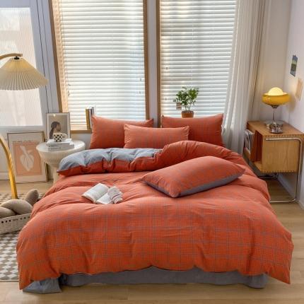 91家纺网 家纺一手货源 找家纺 （总）蓝邻 2023新款无印风全棉色织水洗棉四件套-风格二