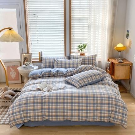 91家纺网 家纺一手货源 找家纺 （总）蓝邻 2023新款无印风全棉色织水洗棉四件套-风格二