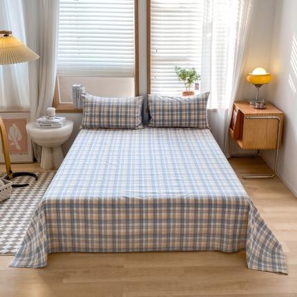 91家纺网 家纺一手货源 找家纺 （总）蓝邻 2024新款全棉无印风全棉色织水洗棉单品床单