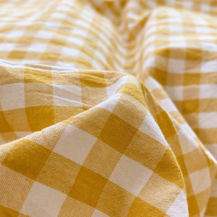 91家纺网 家纺一手货源 找家纺 蓝邻 2024新款全棉无印风全棉色织水洗棉单品被套 黄小格