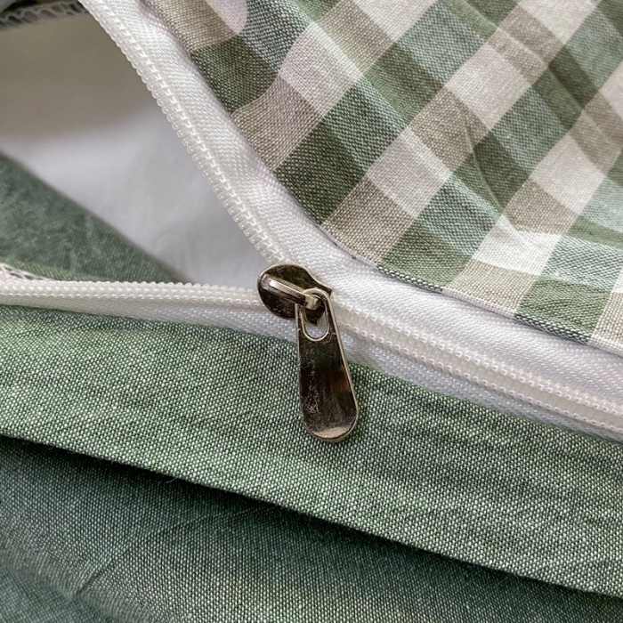 91家纺网 家纺一手货源 找家纺 蓝邻 2024新款全棉无印风全棉色织水洗棉单品被套 绿小格