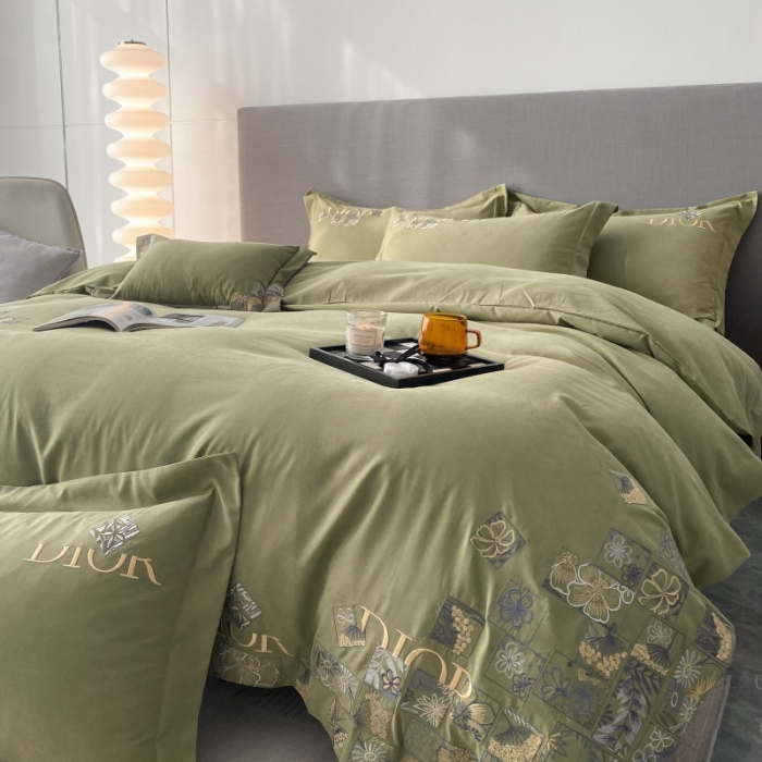 91家纺网 家纺一手货源 找家纺 棉生活家纺 2023新款水洗牛奶蛋白棉四件套 橄榄绿
