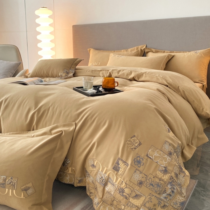 91家纺网 家纺一手货源 找家纺 棉生活家纺 2023新款水洗牛奶蛋白棉四件套 高级驼