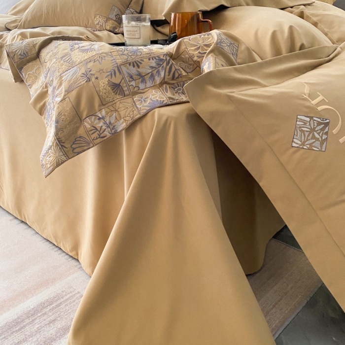 91家纺网 家纺一手货源 找家纺 棉生活家纺 2023新款水洗牛奶蛋白棉四件套 高级驼