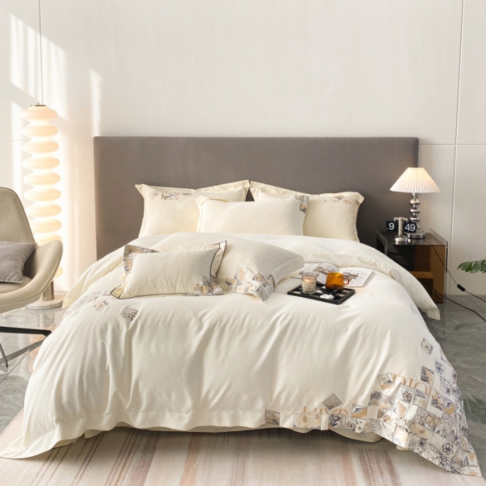 91家纺网 家纺一手货源 找家纺 棉生活家纺 2023新款水洗牛奶蛋白棉四件套 奶油白