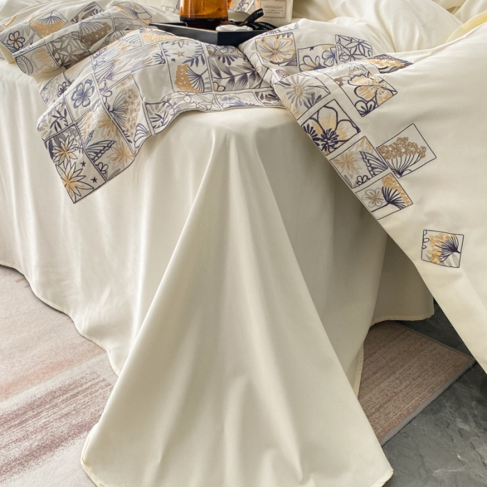 91家纺网 家纺一手货源 找家纺 棉生活家纺 2023新款水洗牛奶蛋白棉四件套 奶油白