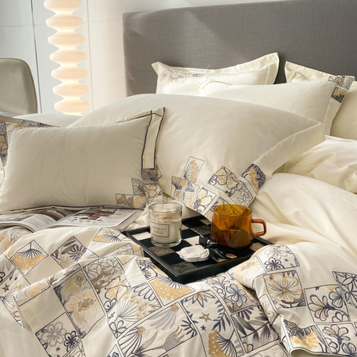 91家纺网 家纺一手货源 找家纺 棉生活家纺 2023新款水洗牛奶蛋白棉四件套 奶油白