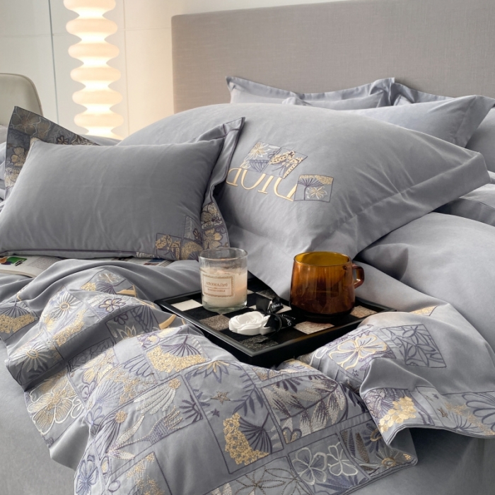 91家纺网 家纺一手货源 找家纺 棉生活家纺 2023新款水洗牛奶蛋白棉四件套 青雾灰