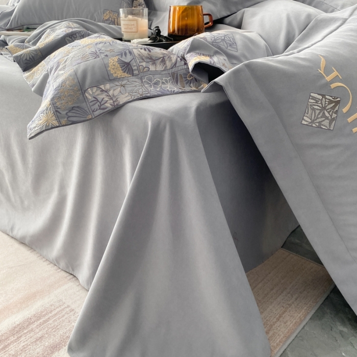 91家纺网 家纺一手货源 找家纺 棉生活家纺 2023新款水洗牛奶蛋白棉四件套 青雾灰