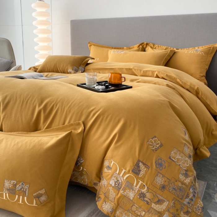 91家纺网 家纺一手货源 找家纺 棉生活家纺 2023新款水洗牛奶蛋白棉四件套 秋香黄