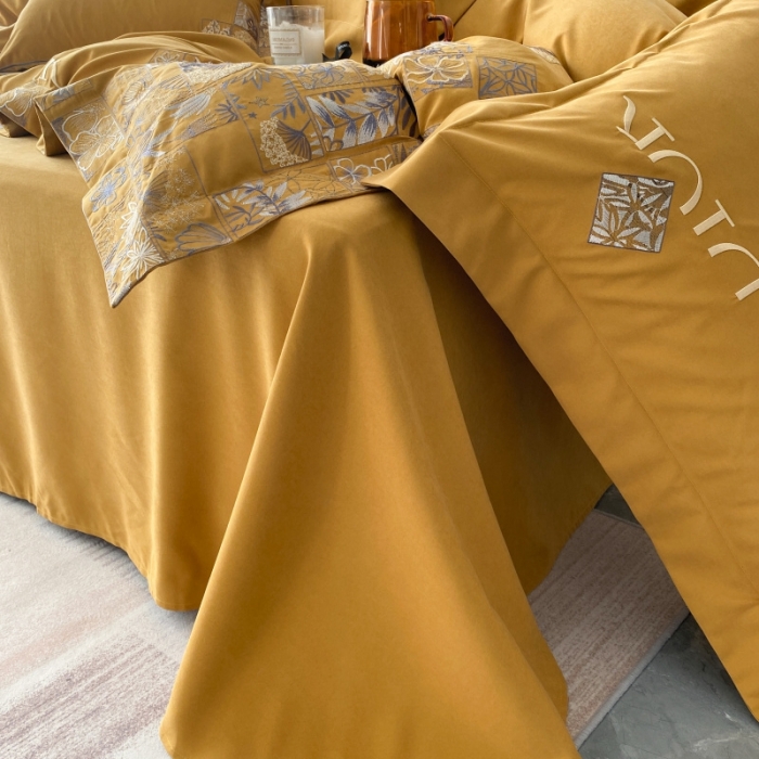 91家纺网 家纺一手货源 找家纺 棉生活家纺 2023新款水洗牛奶蛋白棉四件套 秋香黄