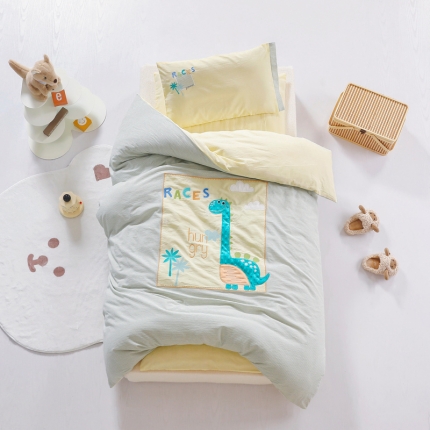 91家纺网 家纺一手货源 找家纺 A类全棉水洗棉儿童套件幼儿园被子三件套宝宝午睡六件套 穿越侏罗纪