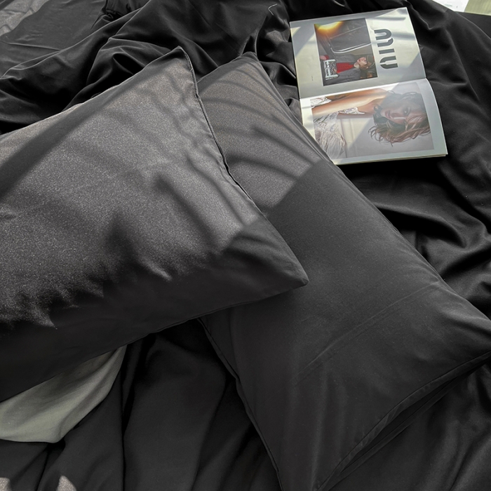 91家纺网 家纺一手货源 找家纺 优迈 新款纯色双拼水洗棉亲肤磨毛四件套-单被套枕套床笠纯黑