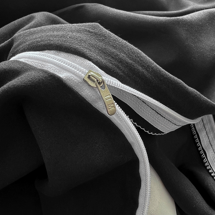 91家纺网 家纺一手货源 找家纺 优迈 新款纯色双拼水洗棉亲肤磨毛四件套-单被套枕套床笠纯黑