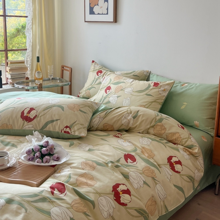 91家纺网 家纺一手货源 找家纺 （总新）呗旺鹿 2023新款13372舒适极简休闲风全棉纯棉印花四件套