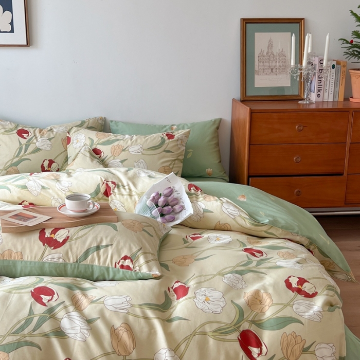 91家纺网 家纺一手货源 找家纺 （总新）呗旺鹿 2023新款13372舒适极简休闲风全棉纯棉印花四件套