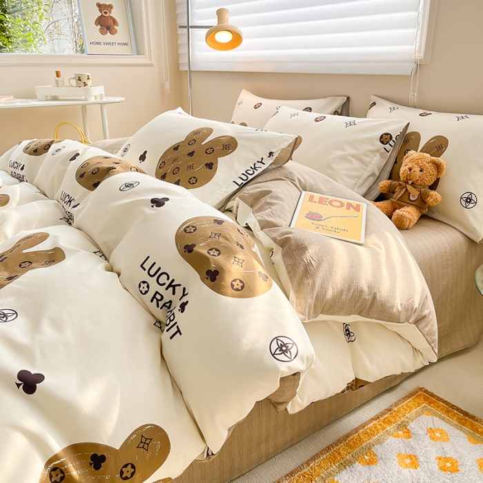 91家纺网 家纺一手货源 找家纺 呗旺鹿 2023新款13372全棉纯棉印花四件套直播款 伯爵兔兔