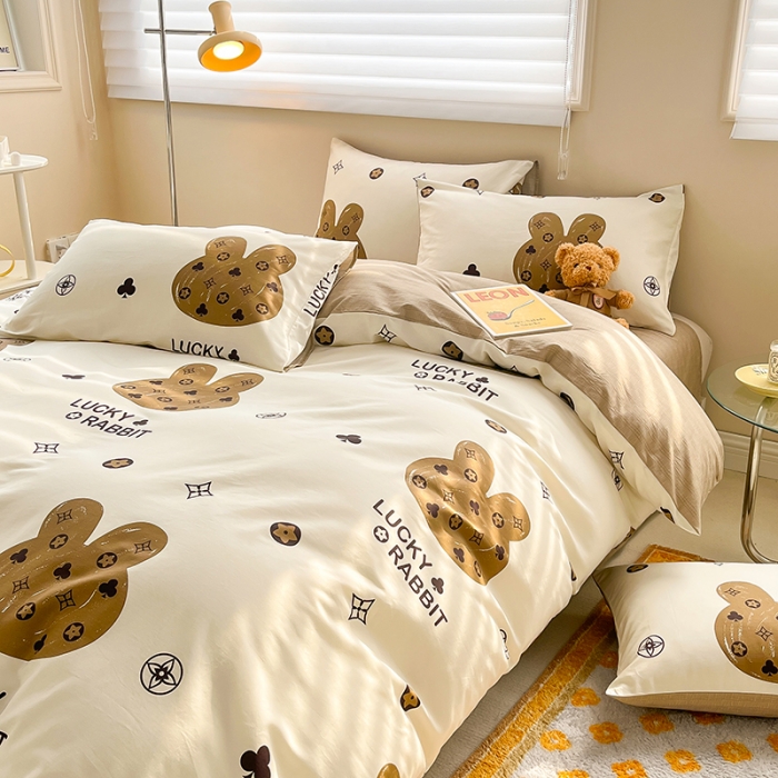 91家纺网 家纺一手货源 找家纺 呗旺鹿 2023新款13372全棉纯棉印花四件套直播款 伯爵兔兔