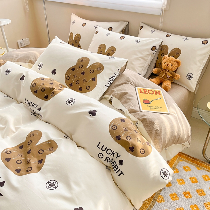 91家纺网 家纺一手货源 找家纺 呗旺鹿 2023新款13372全棉纯棉印花四件套直播款 伯爵兔兔