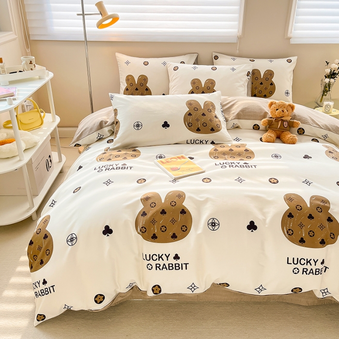 91家纺网 家纺一手货源 找家纺 呗旺鹿 2023新款13372全棉纯棉印花四件套直播款 伯爵兔兔