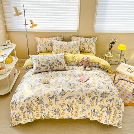 91家纺网 家纺一手货源 找家纺 呗旺鹿 2023新款13372全棉纯棉印花四件套直播款 蝶恋花