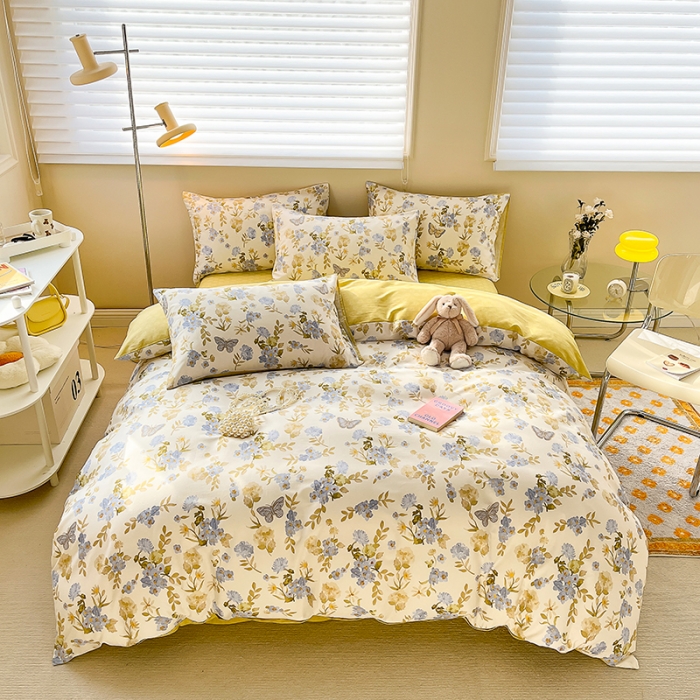 91家纺网 家纺一手货源 找家纺 呗旺鹿 2023新款13372全棉纯棉印花四件套直播款 蝶恋花