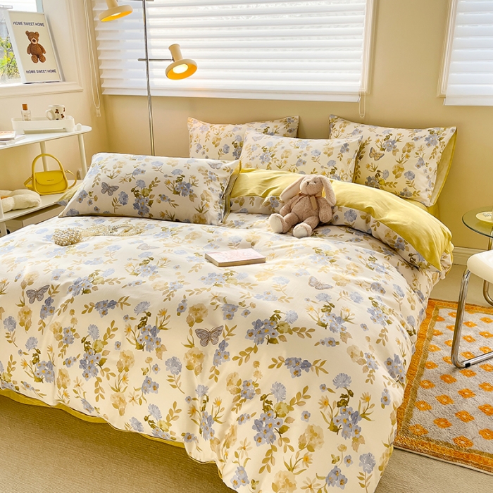 91家纺网 家纺一手货源 找家纺 呗旺鹿 2023新款13372全棉纯棉印花四件套直播款 蝶恋花