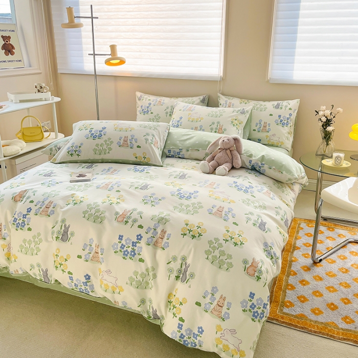 91家纺网 家纺一手货源 找家纺 呗旺鹿 2023新款13372全棉纯棉印花四件套直播款 花间兔