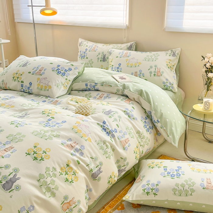 91家纺网 家纺一手货源 找家纺 呗旺鹿 2023新款13372全棉纯棉印花四件套直播款 花间兔