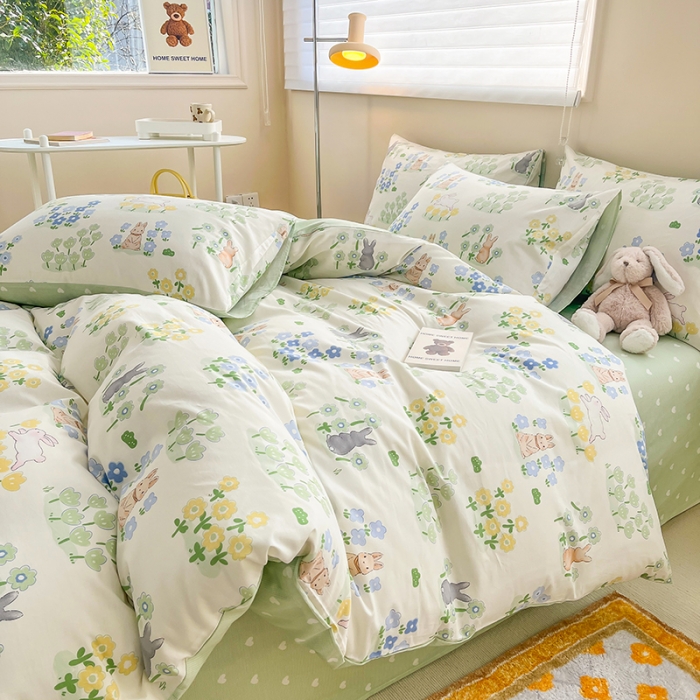 91家纺网 家纺一手货源 找家纺 呗旺鹿 2023新款13372全棉纯棉印花四件套直播款 花间兔