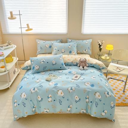 91家纺网 家纺一手货源 找家纺 呗旺鹿 2023新款13372全棉纯棉印花四件套直播款 可爱鸭