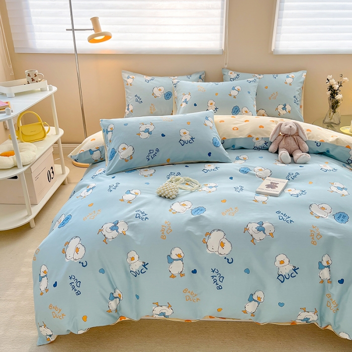 91家纺网 家纺一手货源 找家纺 呗旺鹿 2023新款13372全棉纯棉印花四件套直播款 可爱鸭