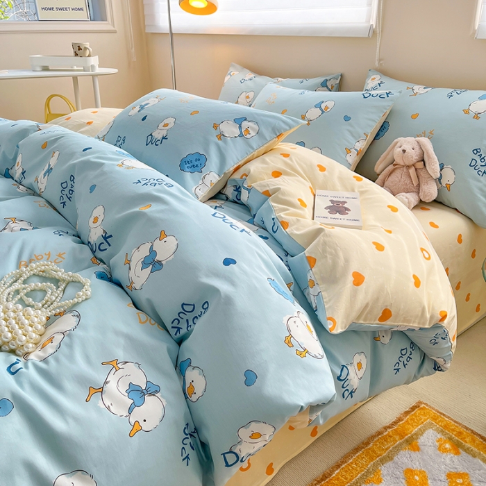 91家纺网 家纺一手货源 找家纺 呗旺鹿 2023新款13372全棉纯棉印花四件套直播款 可爱鸭