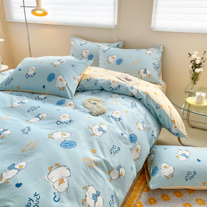 91家纺网 家纺一手货源 找家纺 呗旺鹿 2023新款13372全棉纯棉印花四件套直播款 可爱鸭