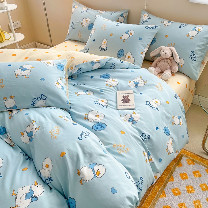 91家纺网 家纺一手货源 找家纺 呗旺鹿 2023新款13372全棉纯棉印花四件套直播款 可爱鸭