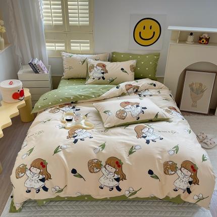 91家纺网 家纺一手货源 找家纺 呗旺鹿 2023新款13372全棉纯棉印花四件套直播款 欧尼酱